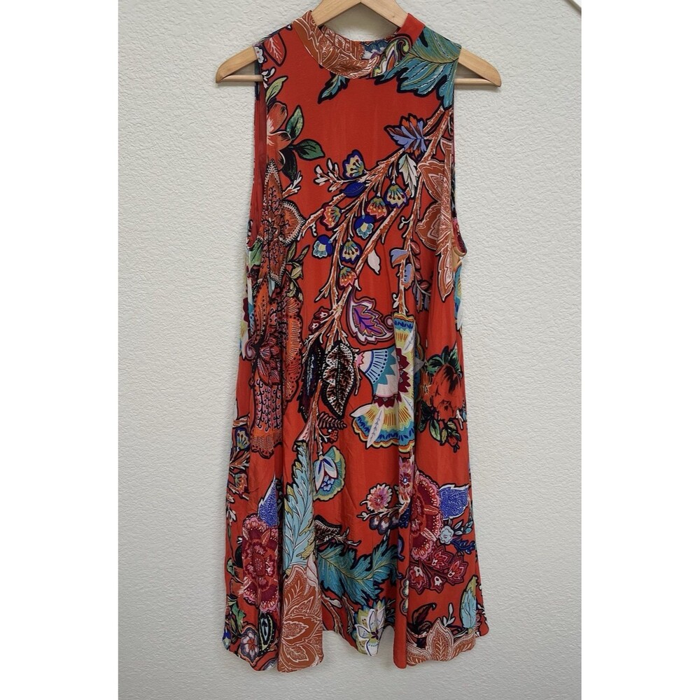 Anthropologie Maeve 100% Silk Larkhill Midi Dress Size Large Orange Floral Swing - Picture 2 of 13